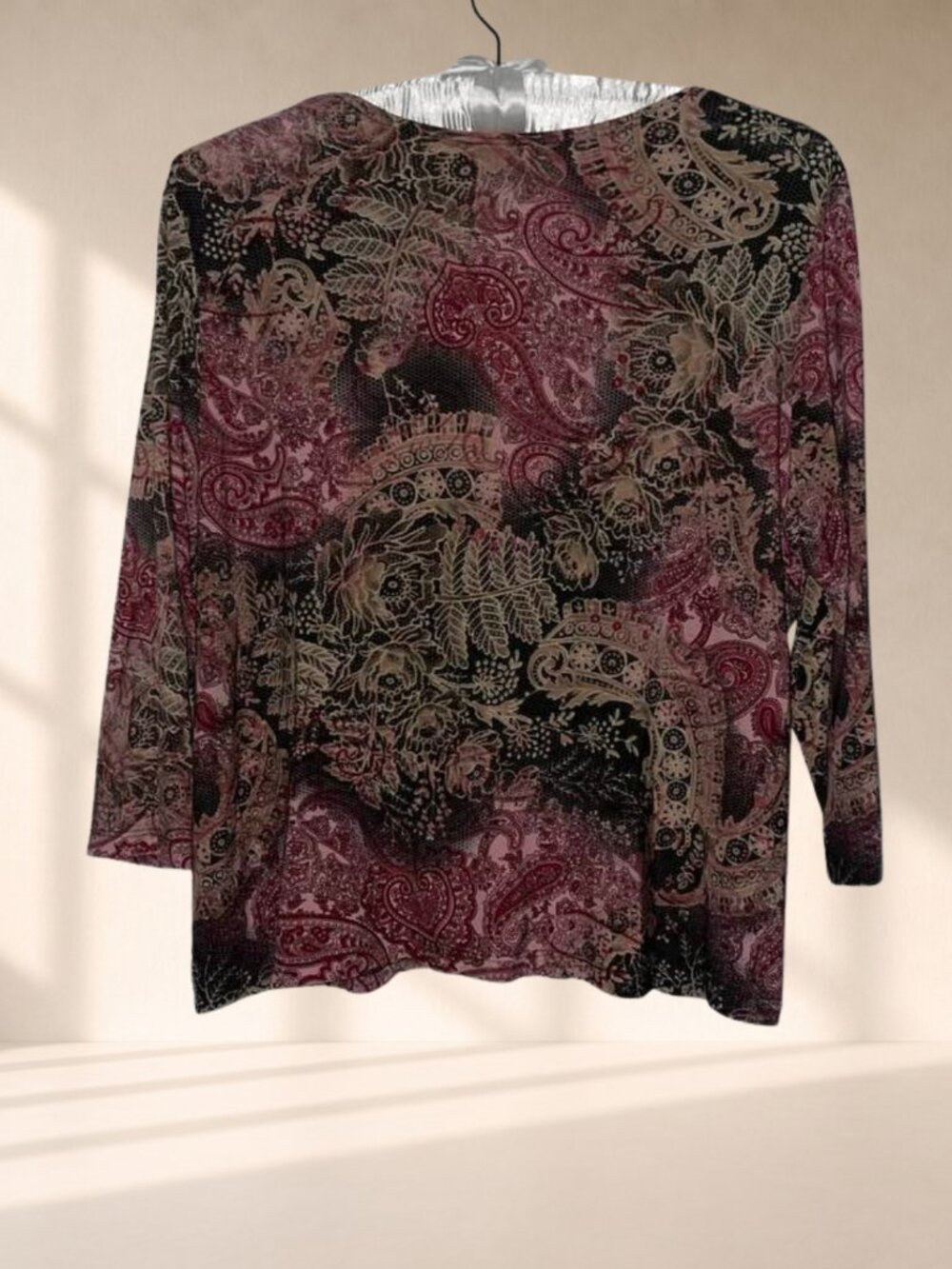 Susan Lawrence Paisley Floral Boho Scoop Neck Stretch Blouse - Picture 3 of 8